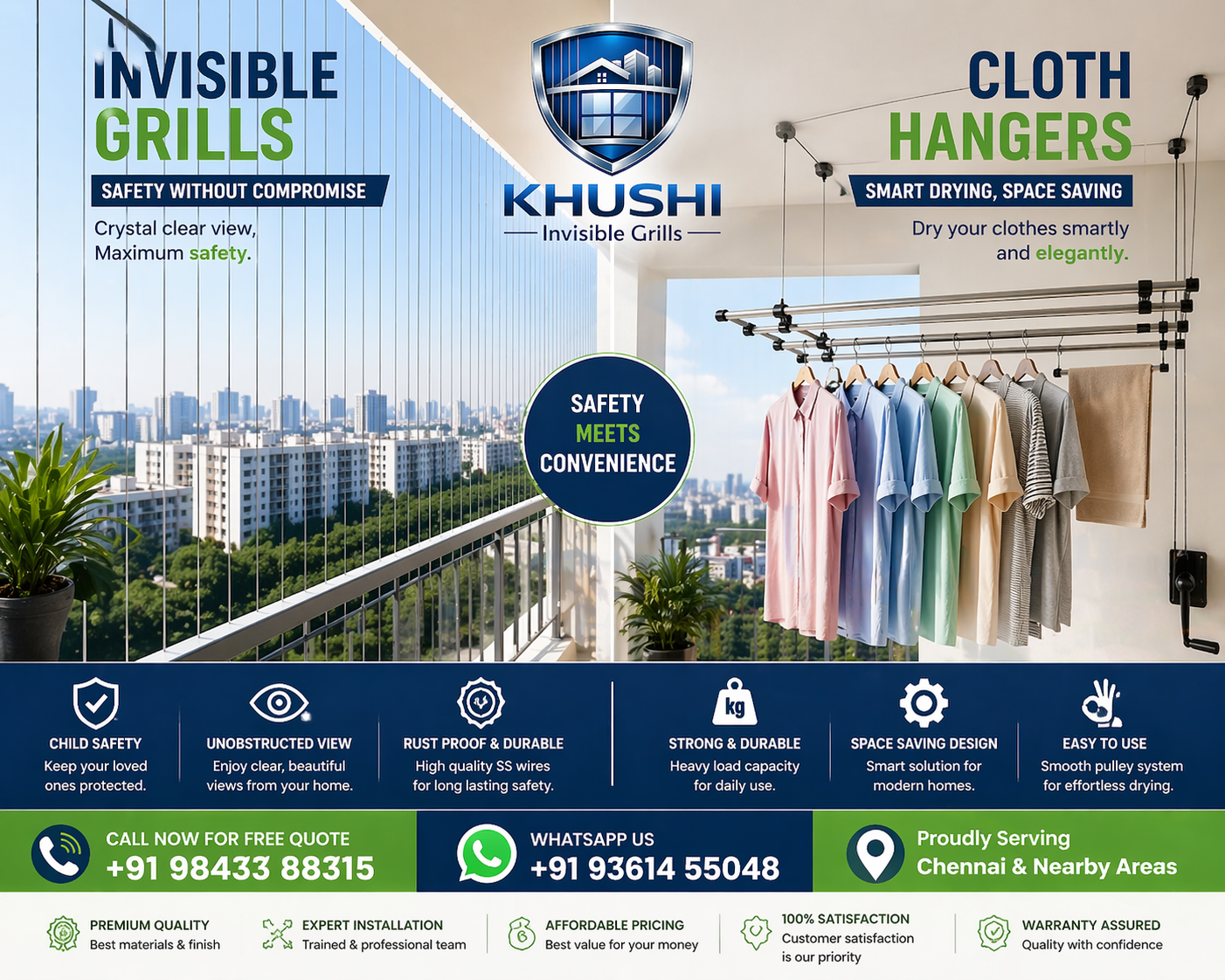 Invisible Grills and Cloth Hangers Chennai - Khushi